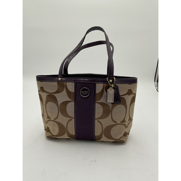 Coach Handbags - Y2K Coach Signature Stripe Brass/Khaki/Purple Bag Very Clean Condition